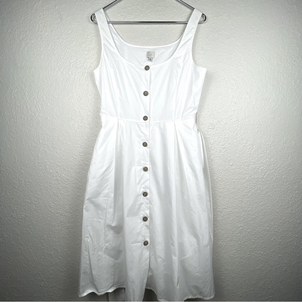 A New Day White Structured Belted Button-down Sleeveless Midi Dress